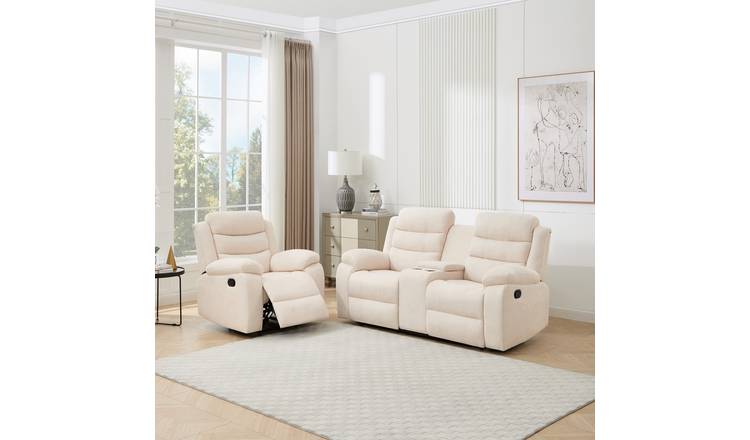 Furniture Online Boston Manual Recliner Fabric 1+2 Seater Sofa Set - Beige