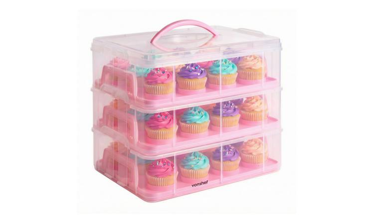 VonShef 36 Muffin Handled Stackable Cupcake Carrier - Pink