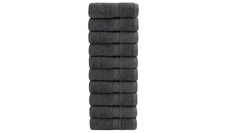 Walplus Pack of 10 Cotton Wash Towels - Anthracite - 30 x 30 cm