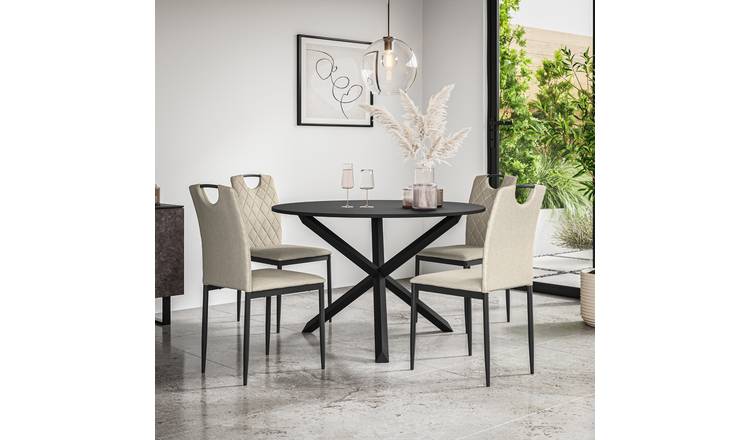 Furniture Online Malvern Monza Black Top Dining Table & 4 Beige Chairs