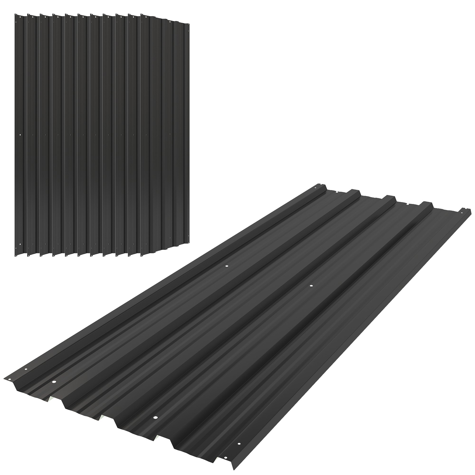 Outsunny 12 Pack Galvanised Metal Corrugated Roofing Sheets - Black - Image 1