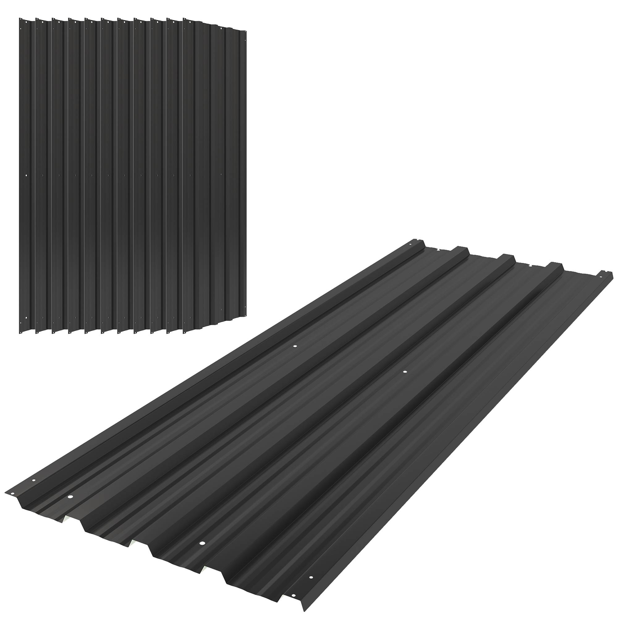 Outsunny 12 Pack Galvanised Metal Corrugated Roofing Sheets - Black - Image 1