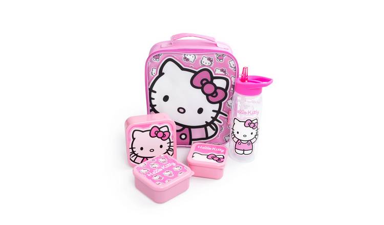 Hello Kitty Kids Girls Lunch Bag Bottle and 3 Snack Pot - Pink