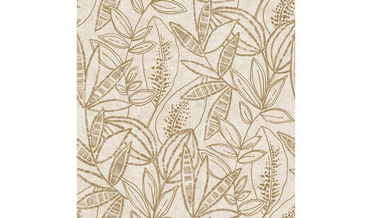 Grandeco Valadera Stitched Sketch Leaves Blown Vinyl Wallpaper - Neutral Yellow