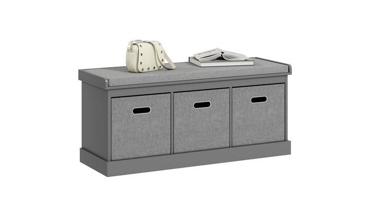HOMCOM Shoe Bench with 3 Fabric Baskets - Grey