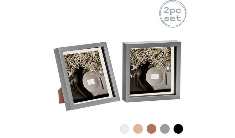 Nicola Spring 3D Box Photo Frames - 8 x 8" with Mount - Set of 2 - Grey