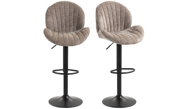 HOMCOM Set of 2 Chenille Upholstered Bar Stools with Back and Footrest - Brown