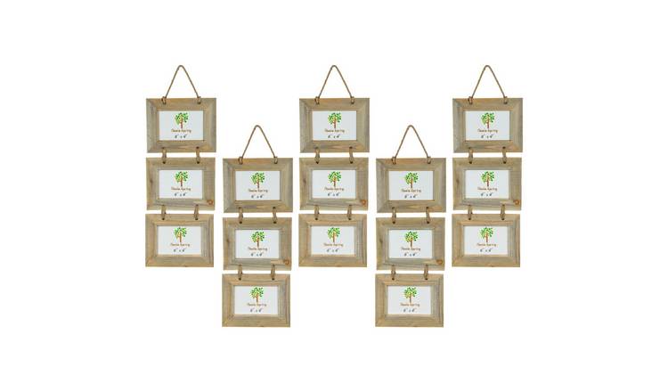 Nicola Spring Rustic Wooden Hanging 3 Photo Frames - 6 x 4" - Set of 5