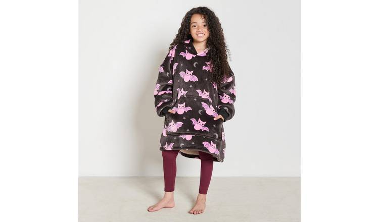 OHS Kids Halloween Bat Flannel Hoodie Blanket - One Size - Black