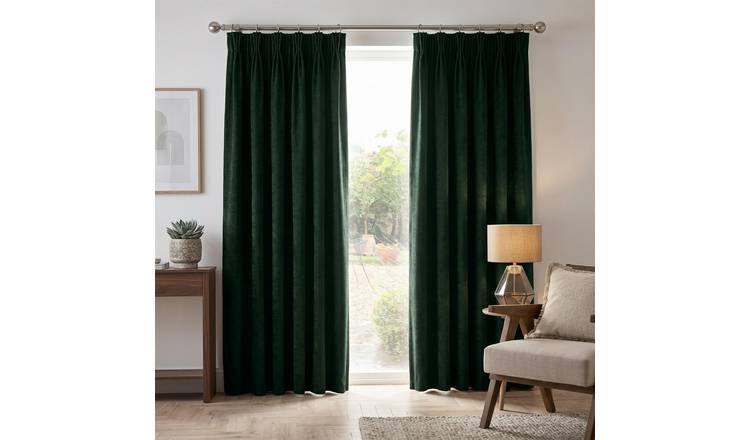 Luxury Living Chenille Blackout Pencil Pleat Curtains 229cm x 229cm - Green
