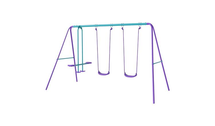 Outsunny Metal Kids Swing Set with 2 Seats Glider - Purple