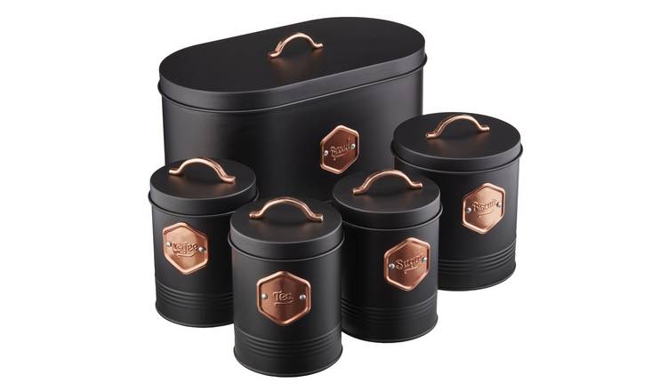 Cooks Professional 5 Piece Kitchen Cannister Storage Set - Black/Copper