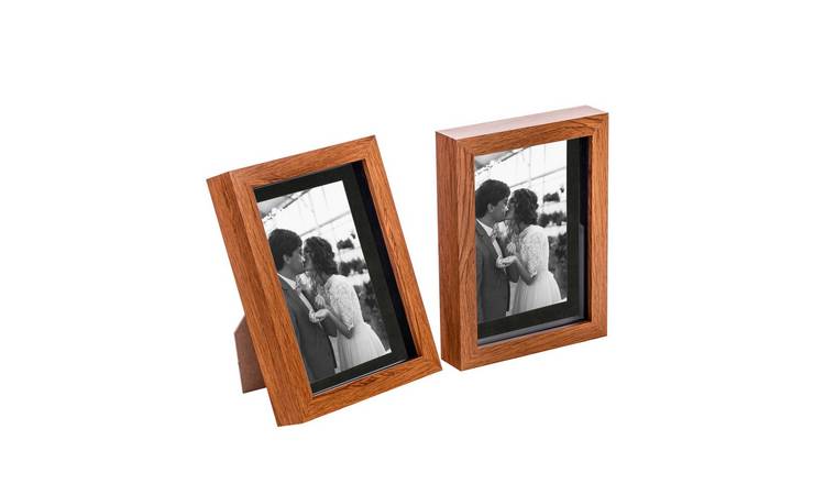 Nicola Spring 3D Box Photo Frames - 5 x 7" with Mount - Set of 2 - Dark Wood