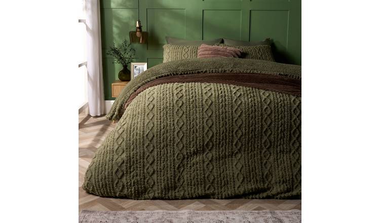 OHS Cable Knit Fleece Duvet Cover Set Bedding Green - King