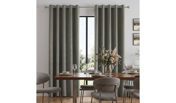 Luxury Living Temple Velvet Eyelet Blackout Curtains 117cm x 229cm - Silver
