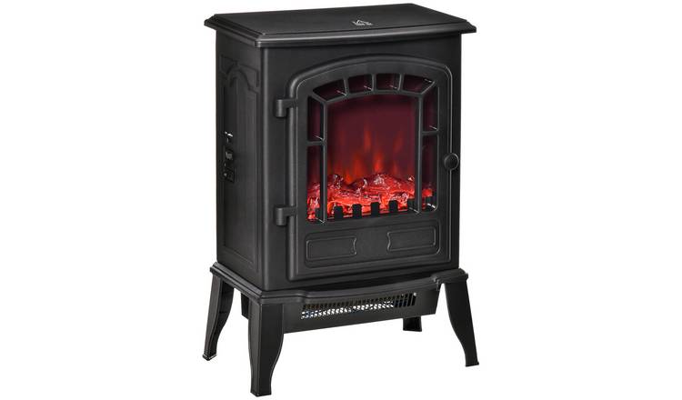 HOMCOM Freestanding Electric Fireplace Stove with Realistic Flame - Black