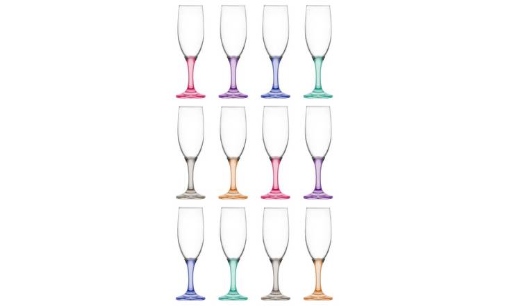 LAV Misket Glass Champagne Flutes - 190ml - Coloured Stem - Pack of 12