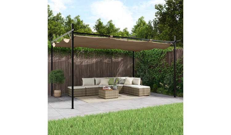Walplus 395 x 292 x 230 cm Pergola with Retractable Roof - Taupe