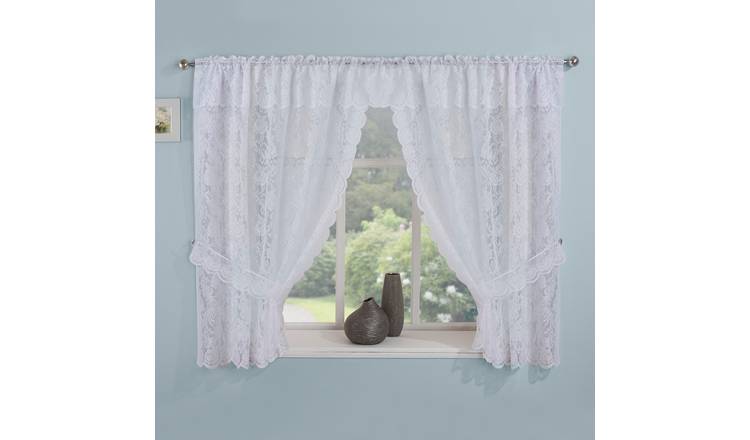 Tyrone Textiles Kew Rod Pocket Curtain Window Set - 290 x 91cm - White