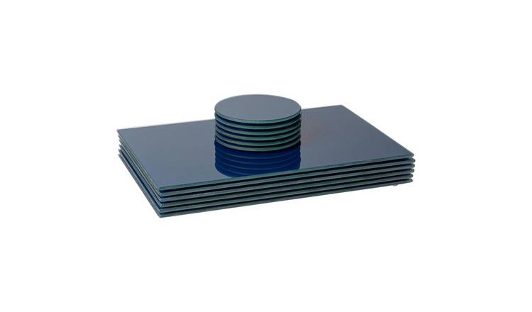 Harbour Housewares 12 Piece Glass Placemats & Round Coasters Set - Blue