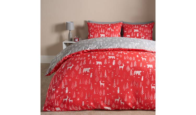 OHS Scandi Duvet Cover Bedding Set Reversible Christmas Red - Single
