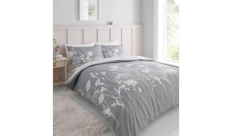 Catherine Lansfield Meadowsweet Floral Duvet Cover Set - Single - Pink Grey