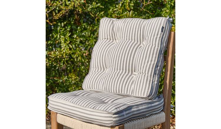 Dibor Set of 2 Striped Outdoor Garden Chair Cushion Seat Pads with Ties - Grey