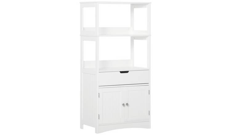 kleankin Bathroom FreeStanding Kitchen Cupboard with Shelves and Drawer - White