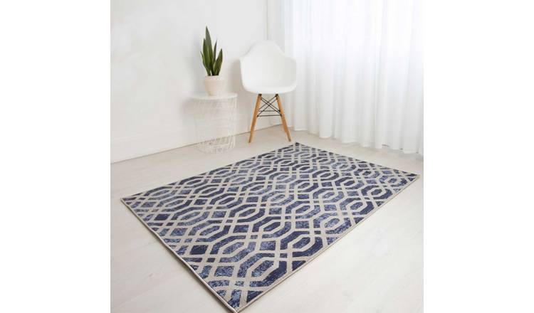 Mega Flooring Blue Modern Geometric Rug - 80 x 150cm