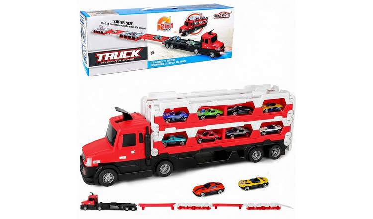 deAO 2-in-1 Car Transport Truck Toy Set - Red