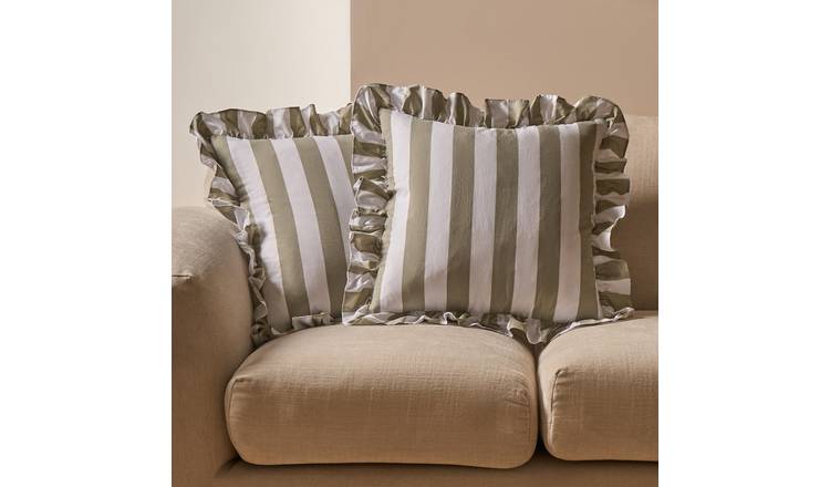 OHS 2 Pack Stripe Frill Cushion Covers 45 x 45cm - Sage