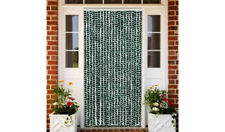 Walplus Chenille Fly Door Curtain - Green and White - 90 x 200 cm