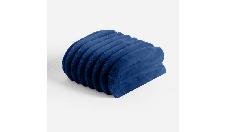 OHS Luxe Jumbo Faux Fur Rib Blanket Throw - 120 x 150cm - Navy