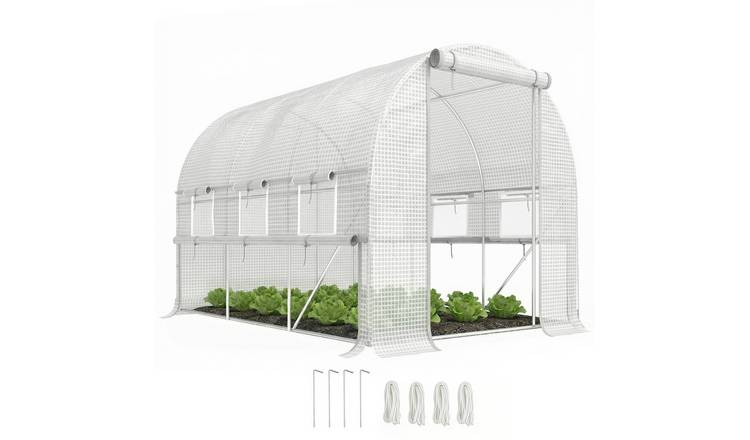 Outsunny Mesh UV Resistant Polytunnel Greenhouse with Roll Up Sidewalls - White