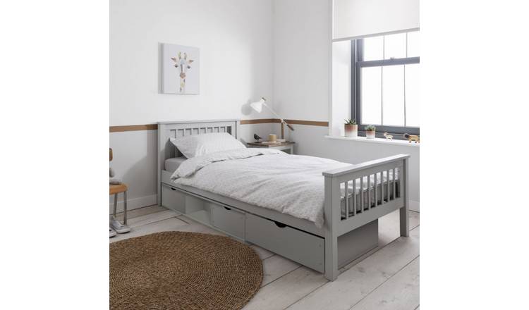 Noa & Nani Hampshire Single Bed Frame With Oda Drawers - Grey