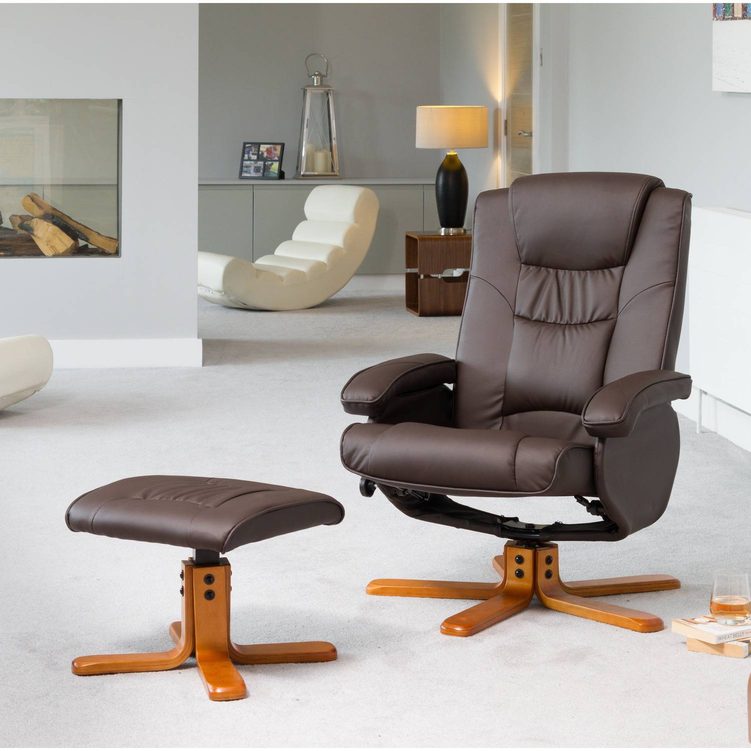 Artemis Home Severn Swivel Recliner Chair and Stool - Brown - Image 1