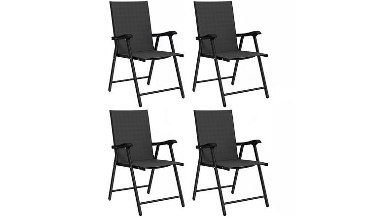 Outsunny Set of 4 Foldable Garden Dining Chair with Metal Frame - Black