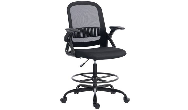 HOMCOM Drafting Chair with Flip Up Armrests for Standing Desk - Black