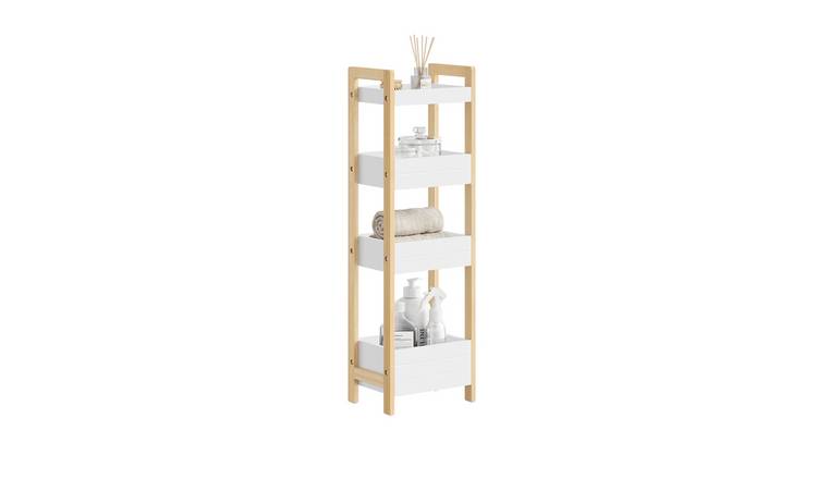 SoBuy 4 Shelf Slim Bathroom Shelf Freestanding - White