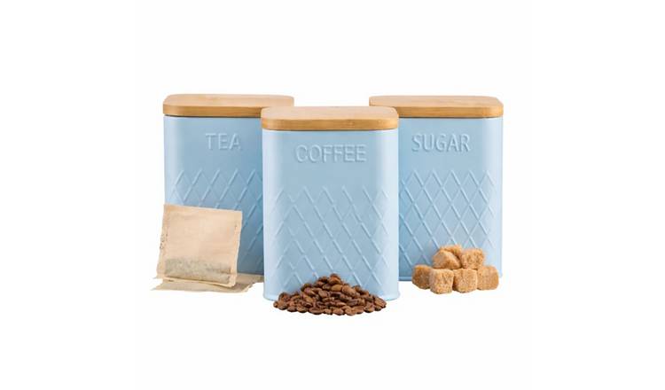 Cooks Professional 3 Piece Square Kitchen Storage Set with Bamboo Lids - Blue