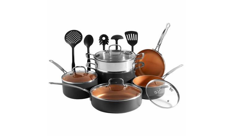 VonShef 11pc Non-Stick Pots & Pans Set - Copper & Black