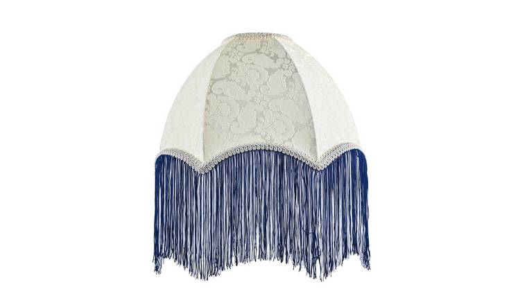 Happy Homewares Cream Floral Victorian Velvet with Navy Blue Lampshade - 30cm