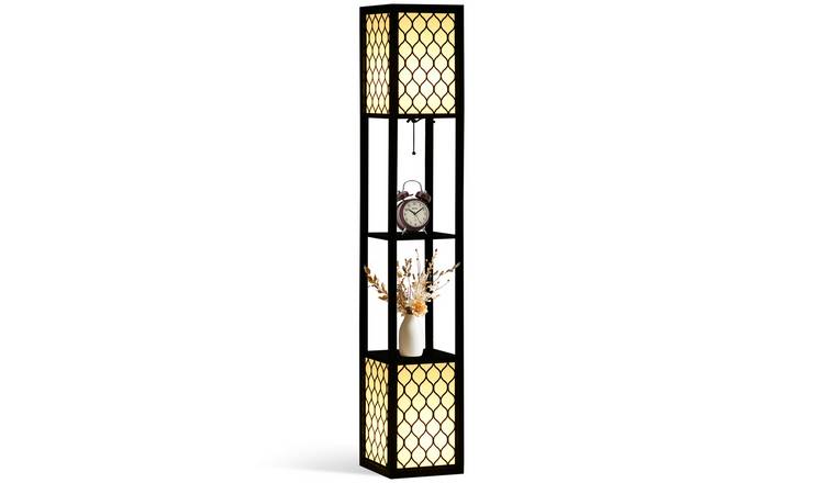 HOMCOM Fabric Shade Floor Lamp MDF Shelf - Black