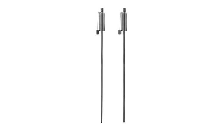 Harbour Housewares Metal Round Garden Fire Torches - 1.46m - Silver - Pack of 2