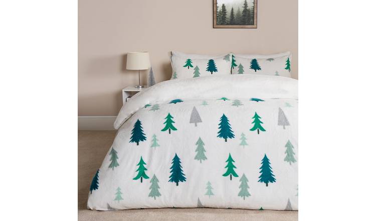 OHS Xmas Tree Teddy Fleece Bedding Set Duvet Cover Set Green - Single