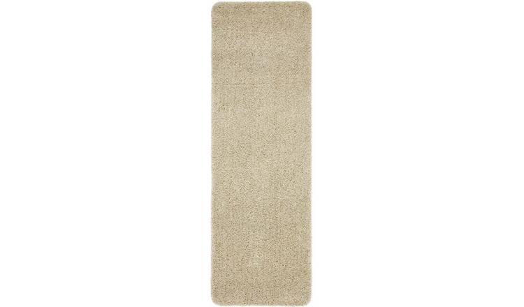 The Rugs Beige Plain Shaggy Runner Rug - 67 x 200cm