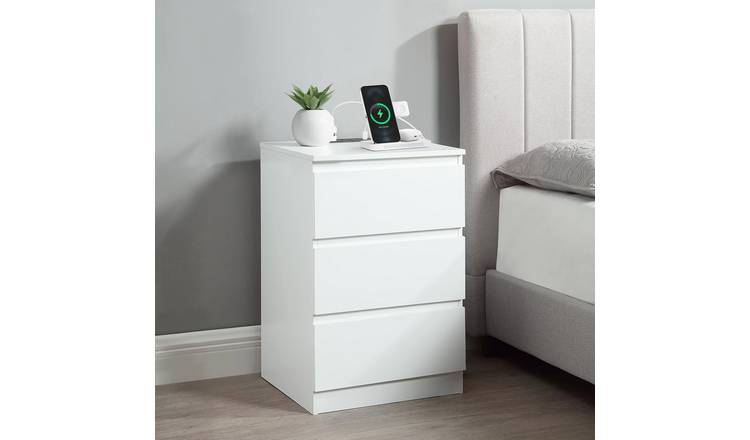 Home Treats USB Charging Bedside Table - White