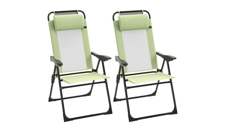 Outsunny Set of 2 5-Position Foldable Reclining Garden Chair - Green