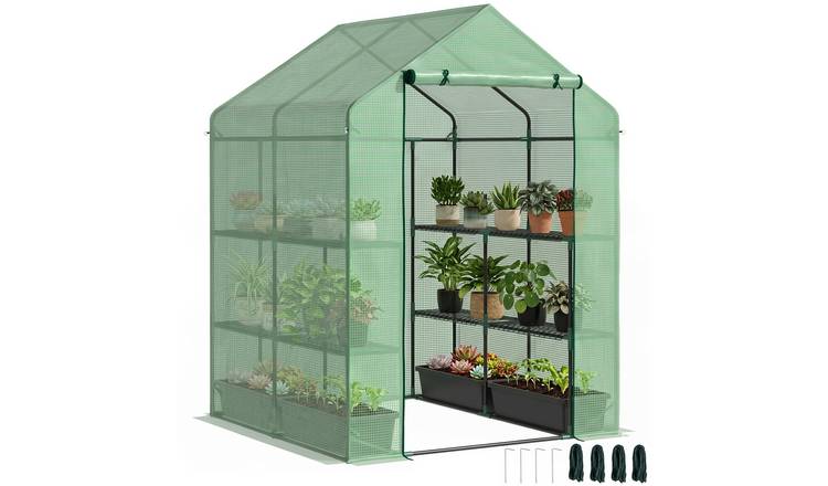 Outsunny Shelving Walk in Greenhouse – Dark Green