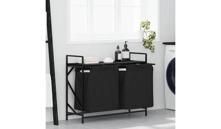 Walplus Steel Laundry Basket 2 Compartments - Black Oak - 97 x 33 x 77 cm